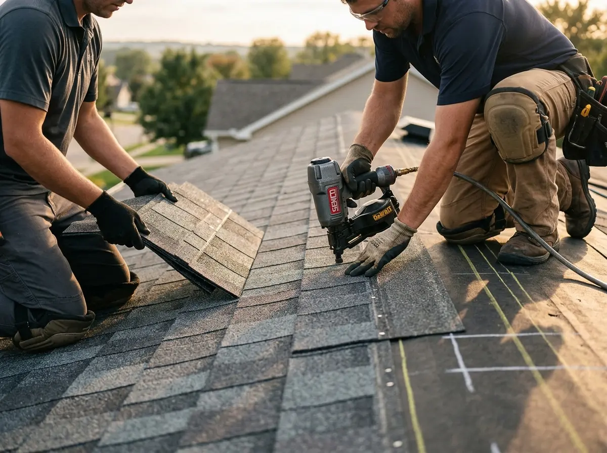 Professional roofer working on a residential roof in Norwalk